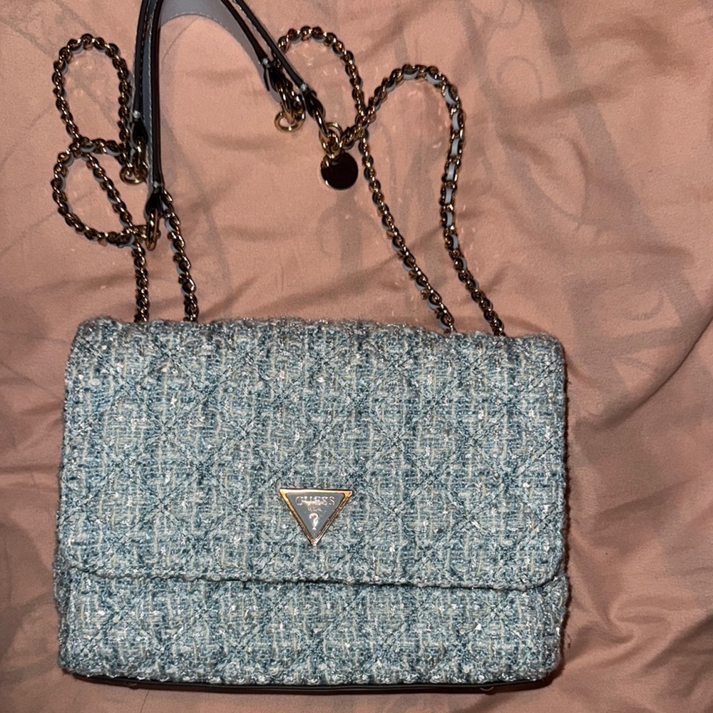 Guess Light Blue Tweed Shoulder Bag